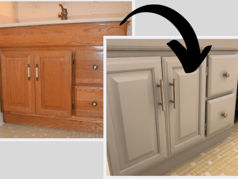 How To Paint A Bathroom Vanity Love, Painting Oak Bathroom Cabinets White
