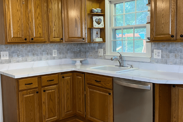 Updating Wood Kitchen Cabinets Love, Oak Kitchen Cabinets With White Countertops