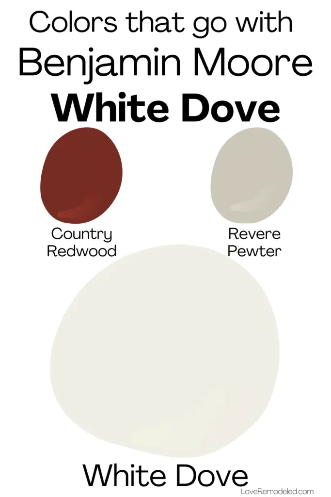 Coordinating Colors for Benjamin Moore White Dove paint spots - Country Redwood and Revere Pewter