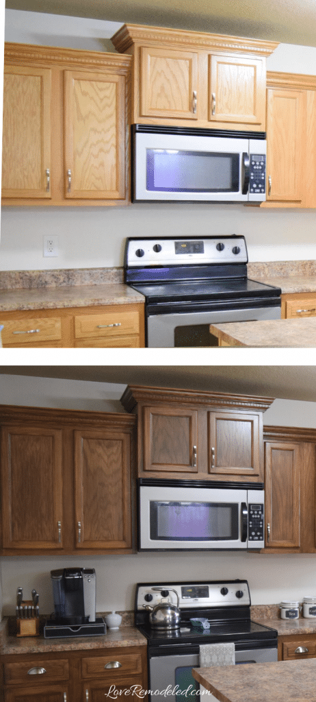 Updating Wood Kitchen Cabinets Love, Can You Restain Oak Cabinets Darker