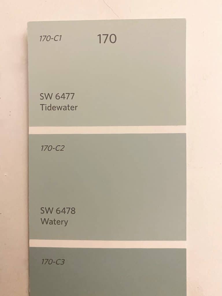 Comparison of Tidewater and Watery by Sherwin Williams; Swatch