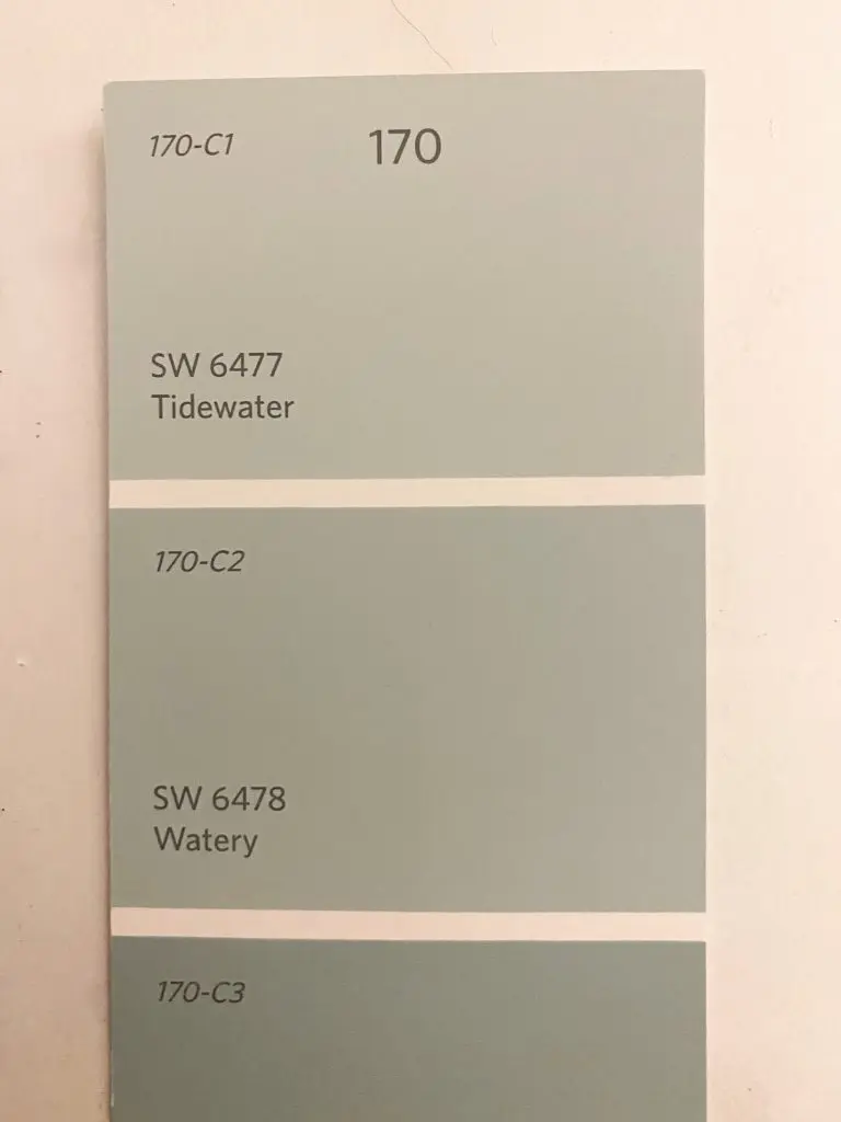 Comparison of Tidewater and Watery by Sherwin Williams; Swatch