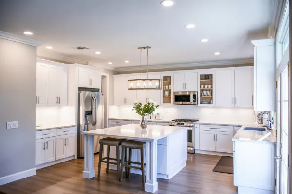 gray kitchen walls with white cabinets