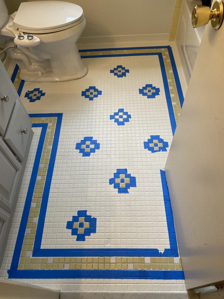 Retaped floor for painting design on tile
