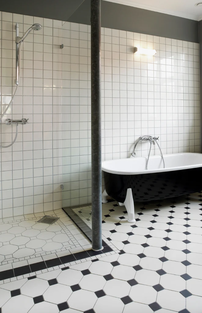 White Tile with Black Grout