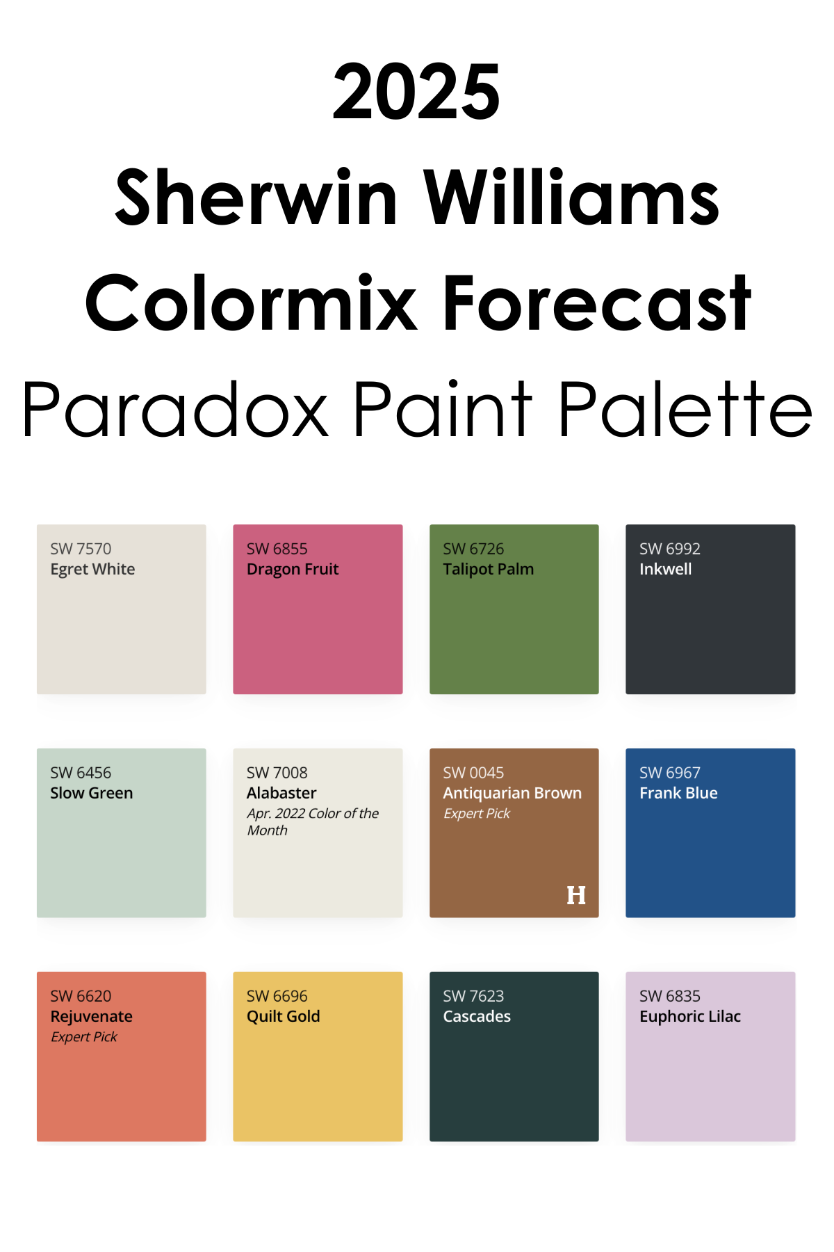 2025 Sherwin Williams Colormix Paradox Paint Palette