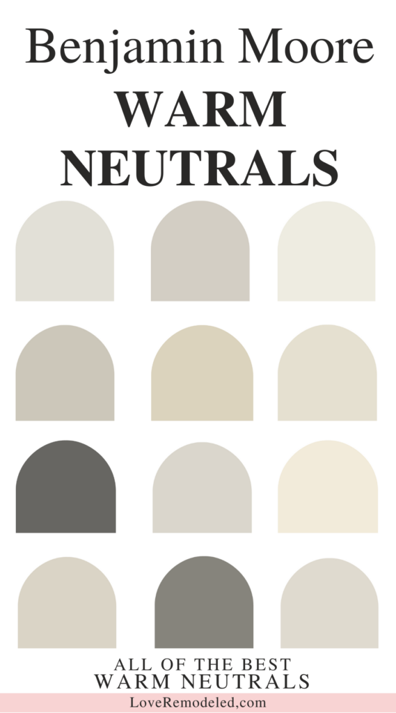 Benjamin Moore has so many gorgeous warm neutral paint colors.  Check out these off-white, beige, taupe, and greige paint colors. The perfect paint color for your home is here!