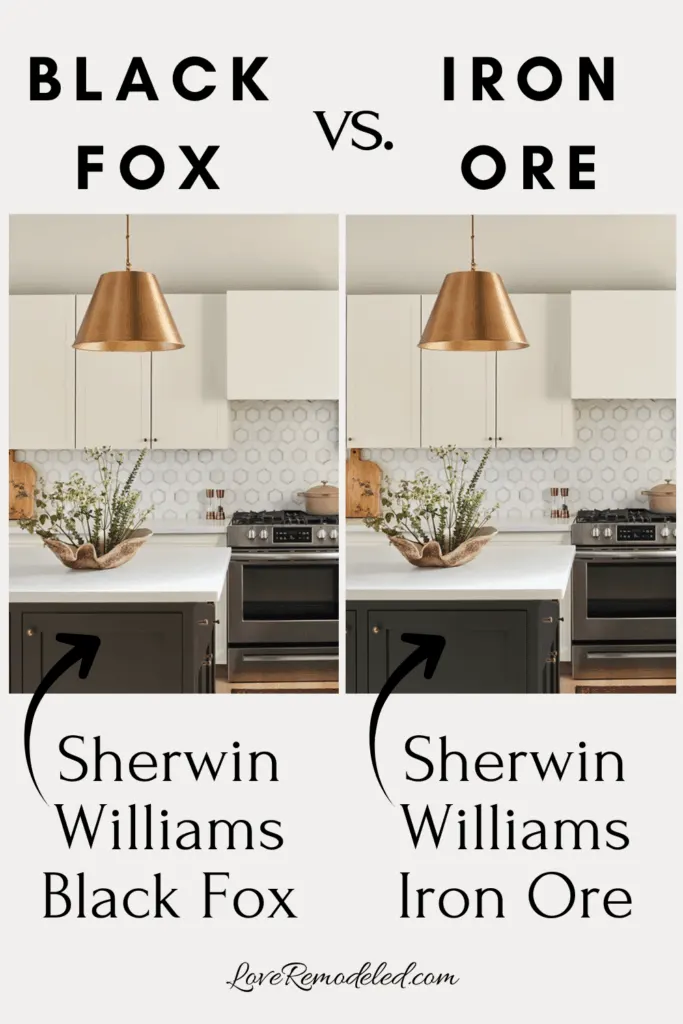 Sherwin Williams Black Fox vs. Sherwin Williams Iron Ore on kitchen island
