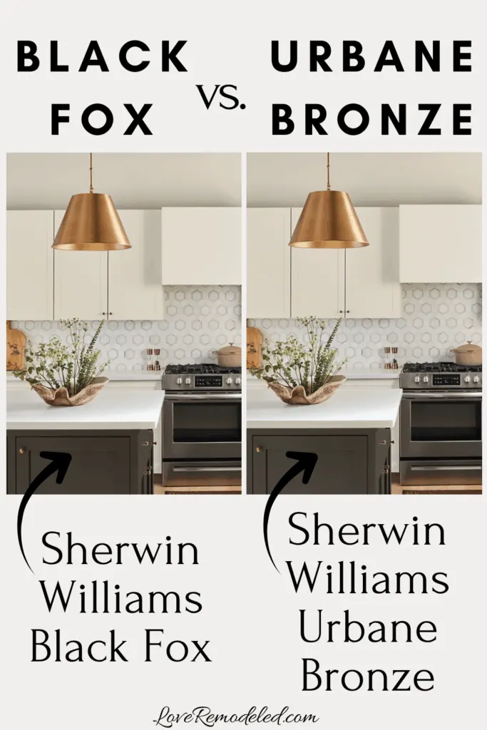 Sherwin Williams Black Fox vs. Sherwin Williams Urbane Bronze on kitchen island
