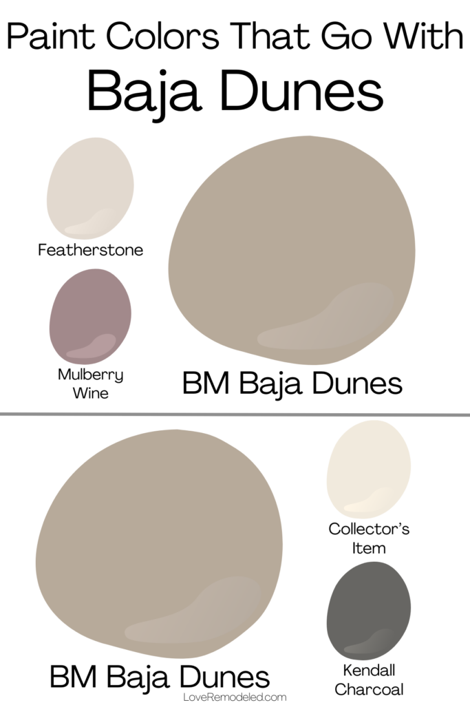 Trim Color Benjamin Moore Baja Dunes - Color palette 1 - Featherstone & Mulberry Wine. Color palette 2 - Collector's Item & Kendall Charcoal