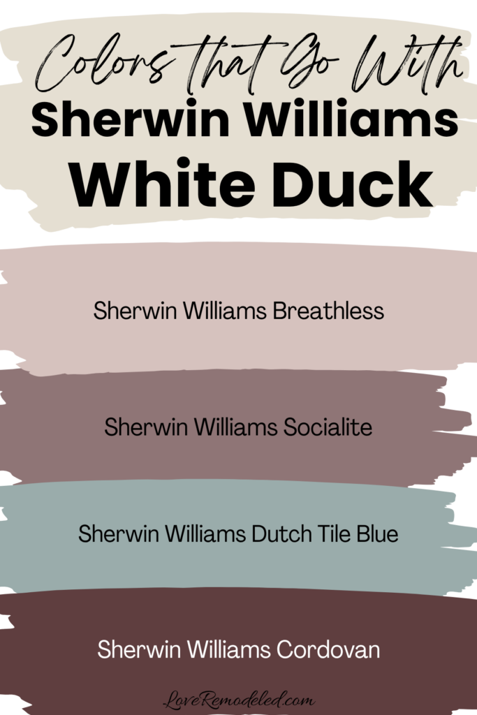 Sherwin Williams White Duck Coordinating Colors - Sherwin Williams Breathless, Sherwin Williams Socialite, Sherwin Williams Dutch Tile Blue, Sherwin Williams Cordovan