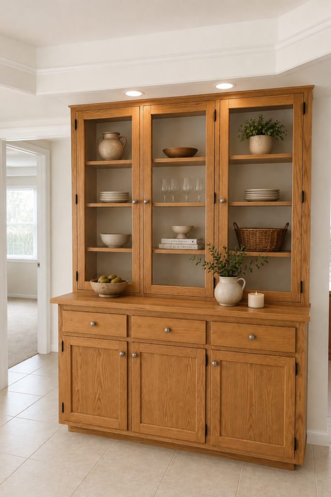 Photo rendering of White Duck on the walls and trim next to honey oak cabinets.