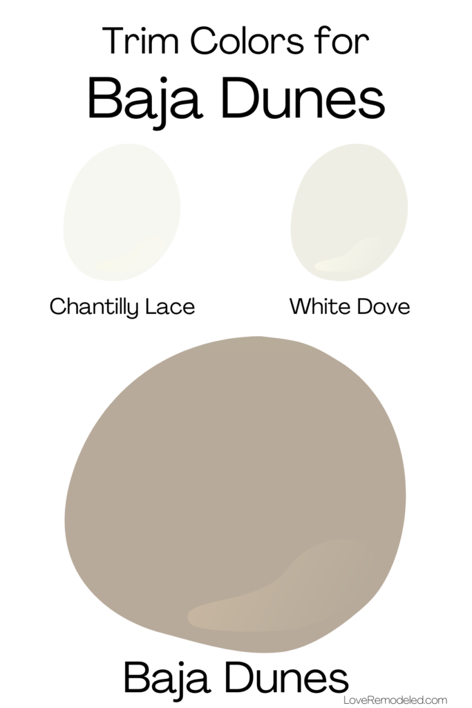 Trim Colors for Baja Dunes Benjamin Moore - Chantilly Lace and White Dove paint spots