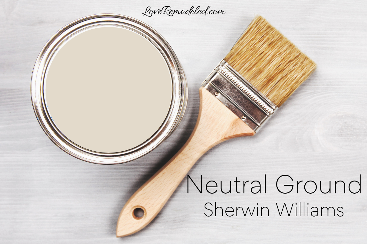 Neutral Ground by Sherwin Williams paint can and paint brush
