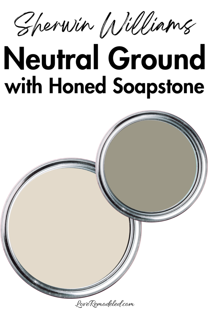Sherwin Williams Neutral Ground with Honed Soapstone Paint Colors in paint cans